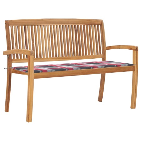 vidaXL Banco de jardín apilable y cojín madera maciza de teca 128,5 cm