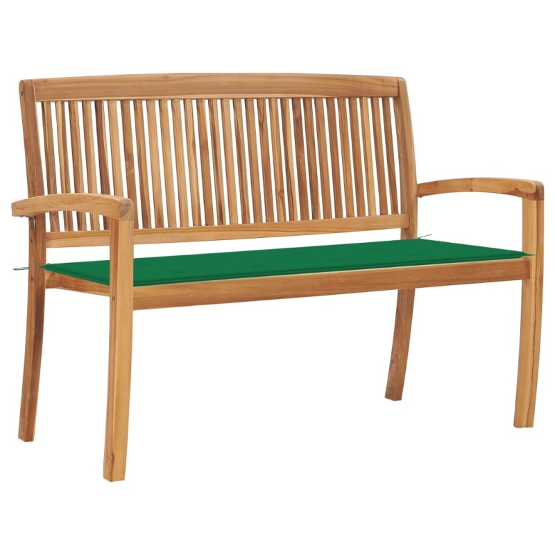 vidaXL Banco de jardín apilable y cojín madera maciza de teca 128,5 cm vidaXL Banco de jardín apilable y cojín madera maciza de teca 128,5 cm