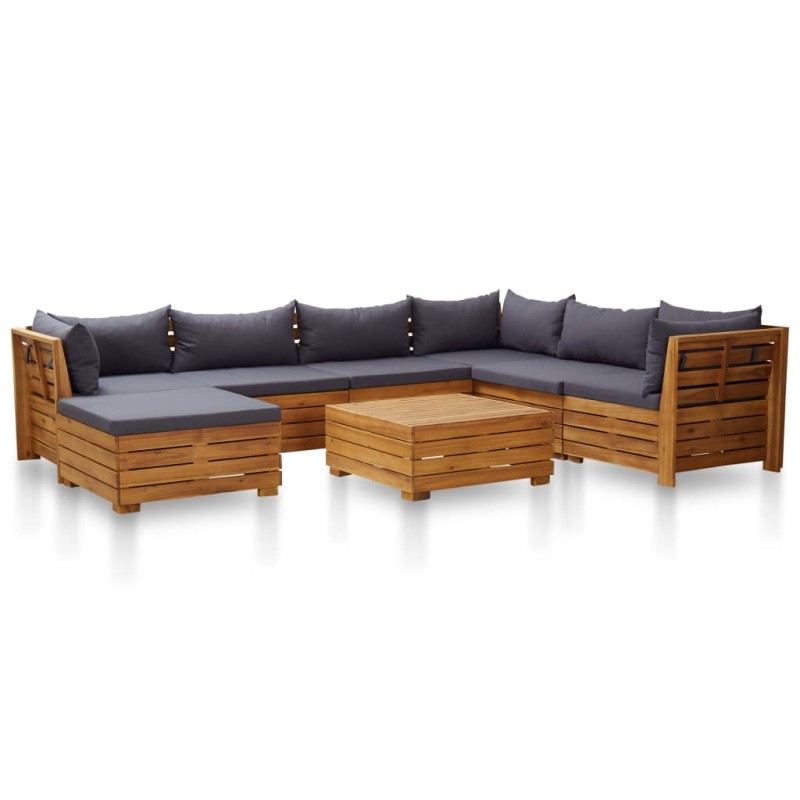 vidaXL Muebles de jardín 8 pzas y cojines madera de acacia gris oscuro vidaXL Muebles de jardín 8 pzas y cojines madera de acacia gris oscuro
