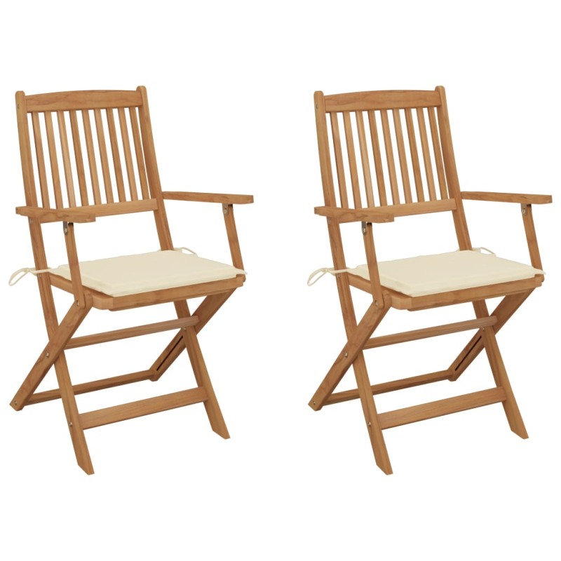 vidaXL Sillas de jardín plegables 2 uds y cojines madera maciza acacia