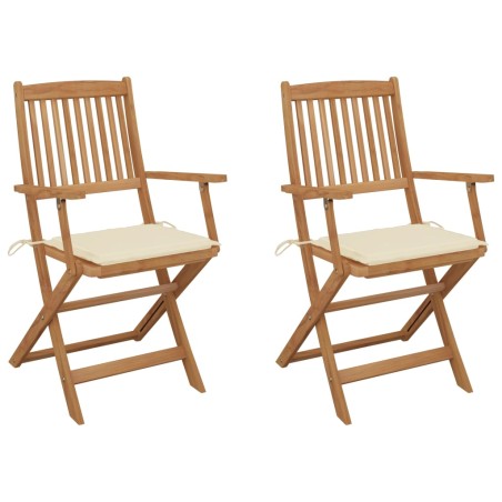 vidaXL Sillas de jardín plegables 2 uds y cojines madera maciza acacia