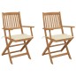 vidaXL Sillas de jardín plegables 2 uds y cojines madera maciza acacia