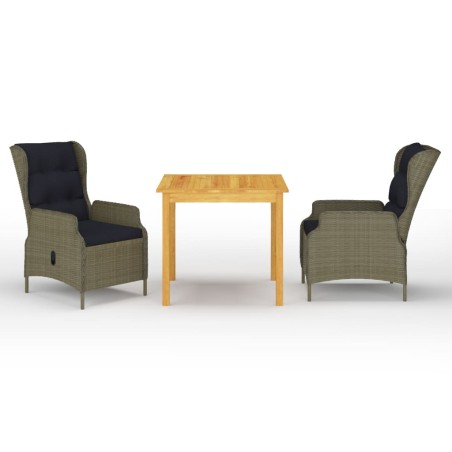 vidaXL Juego de comedor para jardín de 3 piezas marrón