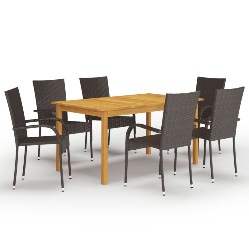 vidaXL Juego de comedor para jardín 7 piezas marrón vidaXL Juego de comedor para jardín 7 piezas marrón