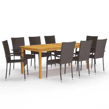 vidaXL Juego de comedor de jardín de 9 piezas marrón