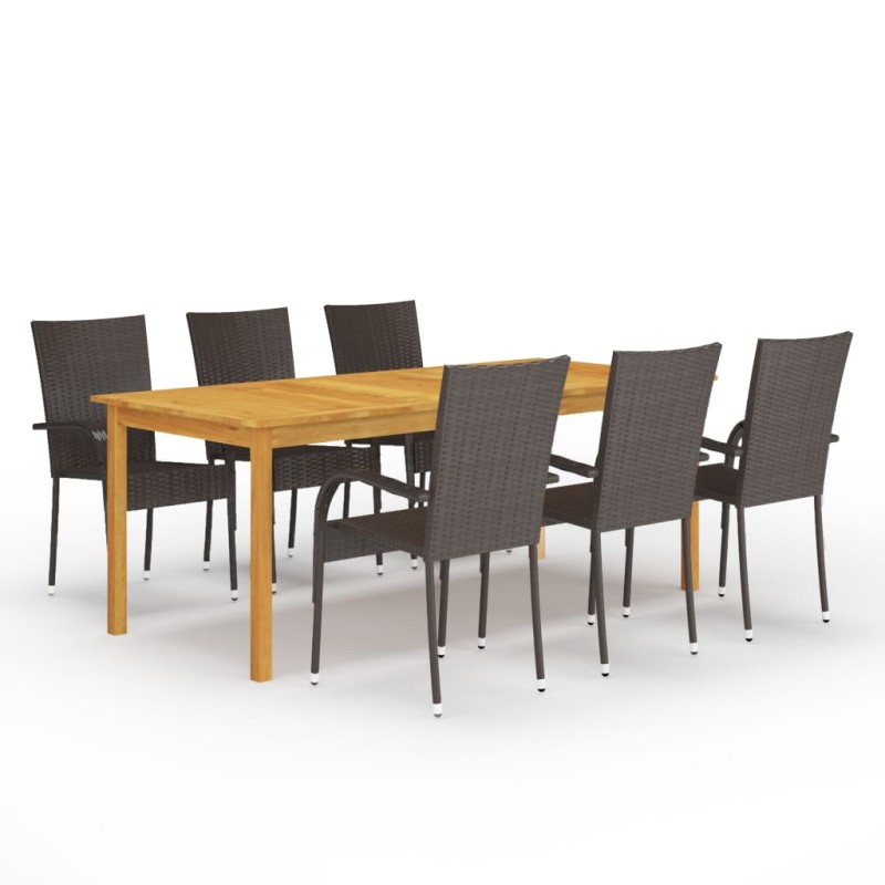 vidaXL Juego de comedor para jardín 7 piezas marrón vidaXL Juego de comedor para jardín 7 piezas marrón