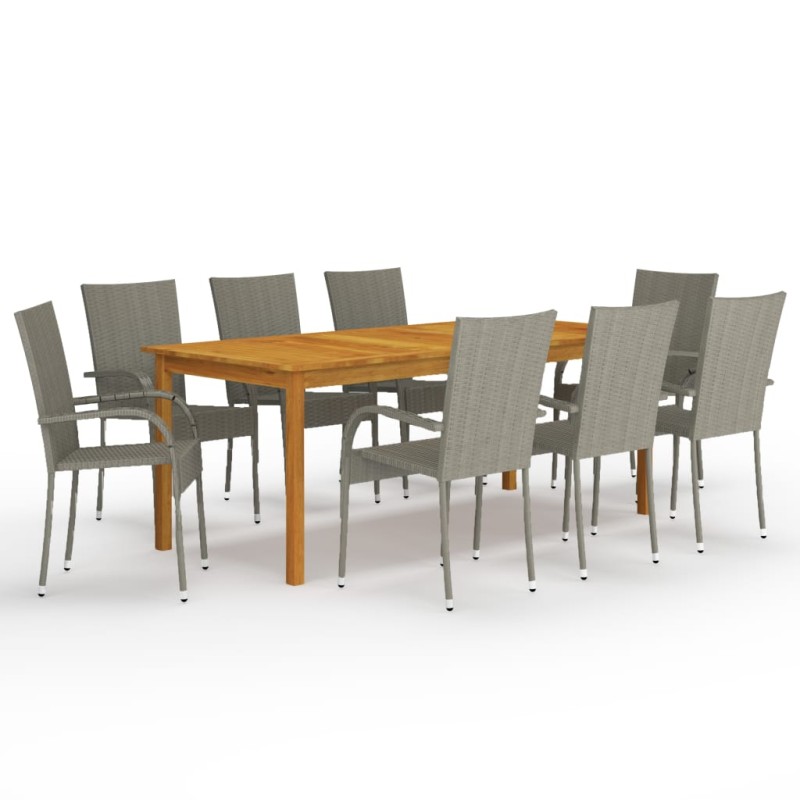 vidaXL Juego de comedor de jardín 9 piezas gris vidaXL Juego de comedor de jardín 9 piezas gris