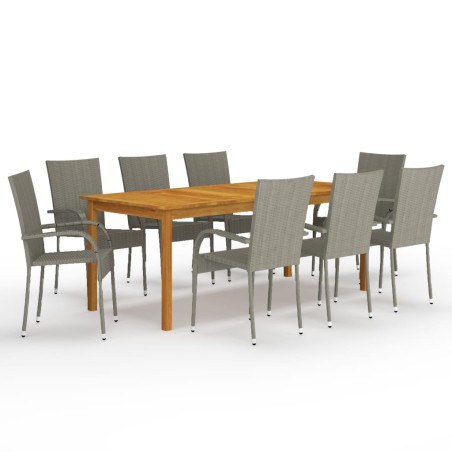 vidaXL Juego de comedor de jardín 9 piezas gris