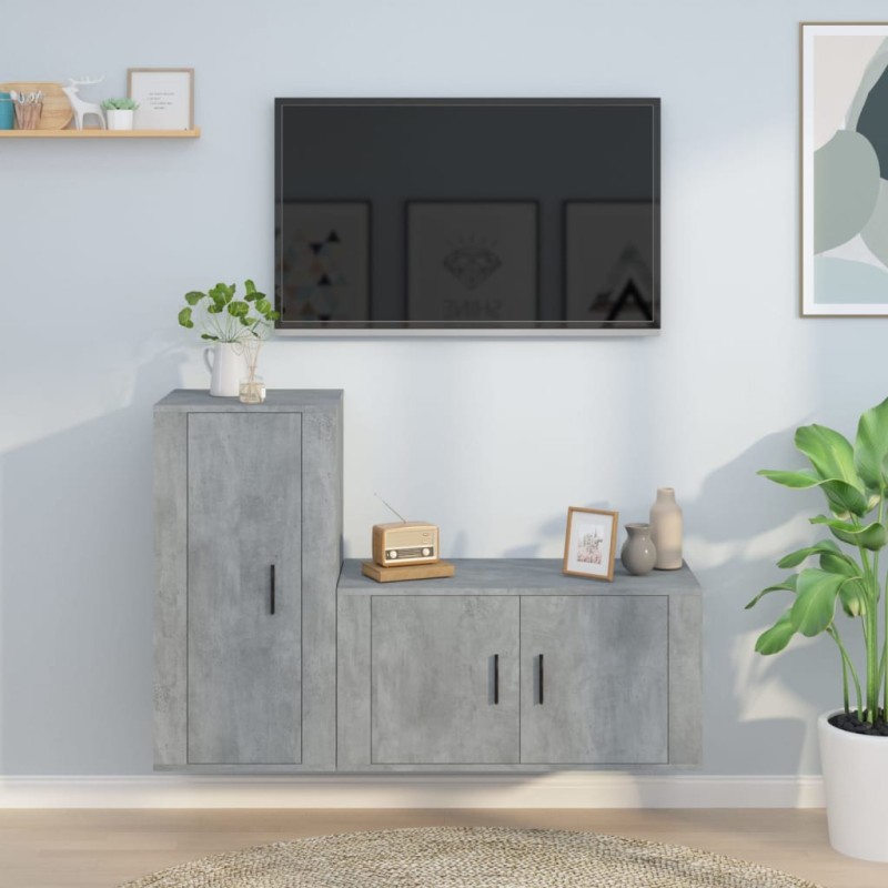 vidaXL Set de muebles de TV 2 pzas madera contrachapada gris hormigón vidaXL Set de muebles de TV 2 pzas madera contrachapada gris hormigón