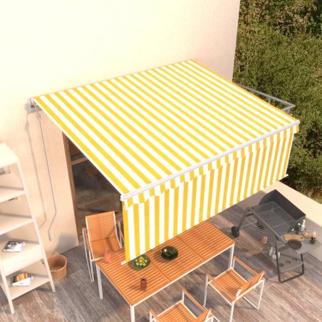 vidaXL Toldo automático retráctil con persiana amarillo blanco 4x3 m 