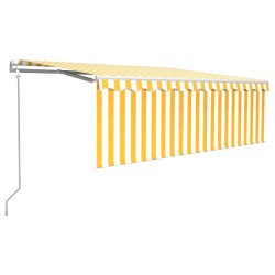 vidaXL Toldo automático retráctil con persiana amarillo blanco 4x3 m 