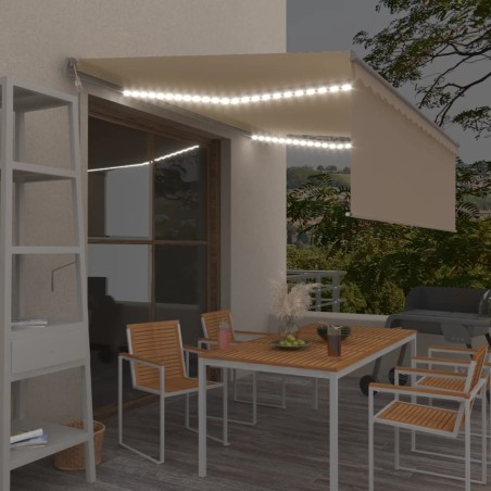 vidaXL Toldo automático con persiana LED sensor de viento crema 4x3m  