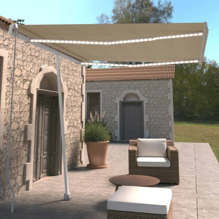 vidaXL Toldo manual retráctil con luz LED crema 300x250 cm