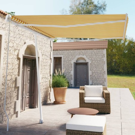 vidaXL Toldo de pie retráctil manual amarillo y blanco 300x250 cm