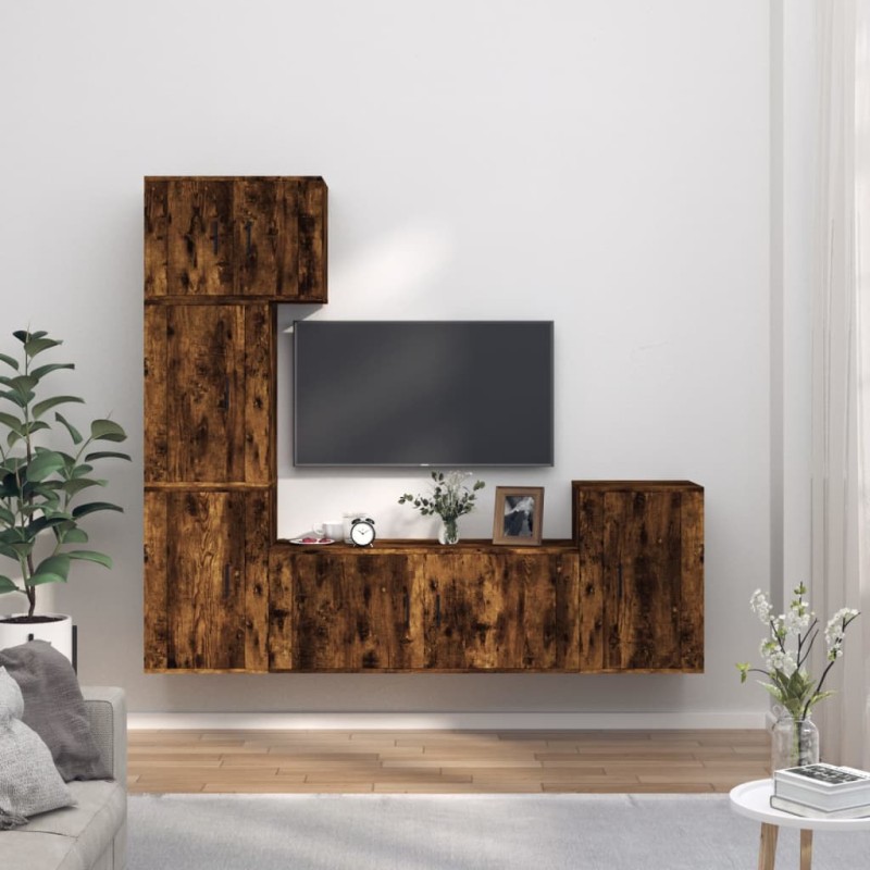 vidaXL Set de muebles de TV 5 pzas madera contrachapada roble ahumado