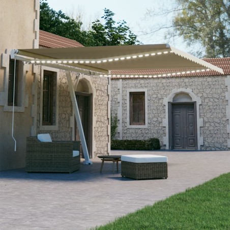 vidaXL Toldo retráctil manual con LED crema 400x300 cm