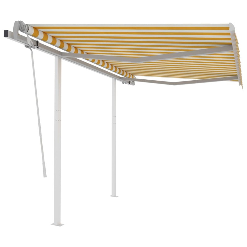 vidaXL Toldo manual retráctil con postes amarillo y blanco 3x2,5 m