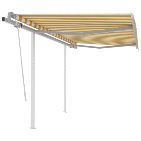 vidaXL Toldo manual retráctil con postes amarillo y blanco 3x2,5 m