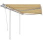 vidaXL Toldo manual retráctil con postes amarillo y blanco 3x2,5 m