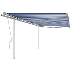 vidaXL Toldo manual retráctil con postes azul y blanco 4,5x3 m