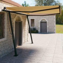vidaXL Toldo automático retráctil con postes amarillo y blanco 4x3 m