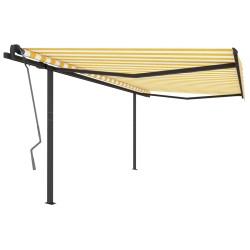 vidaXL Toldo automático retráctil con postes amarillo y blanco 4x3 m