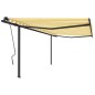 vidaXL Toldo automático retráctil con postes amarillo y blanco 4x3 m vidaXL Toldo automático retráctil con postes amarillo y blanco 4x3 m