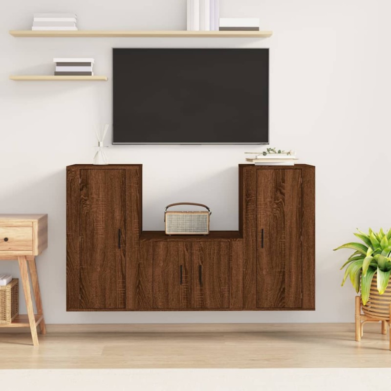 vidaXL Set de muebles para TV 3 pzas madera contrachapada roble marrón vidaXL Set de muebles para TV 3 pzas madera contrachapada roble marrón