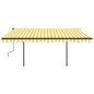 vidaXL Toldo automático retráctil con postes amarillo y blanco 4x3 m vidaXL Toldo automático retráctil con postes amarillo y blanco 4x3 m