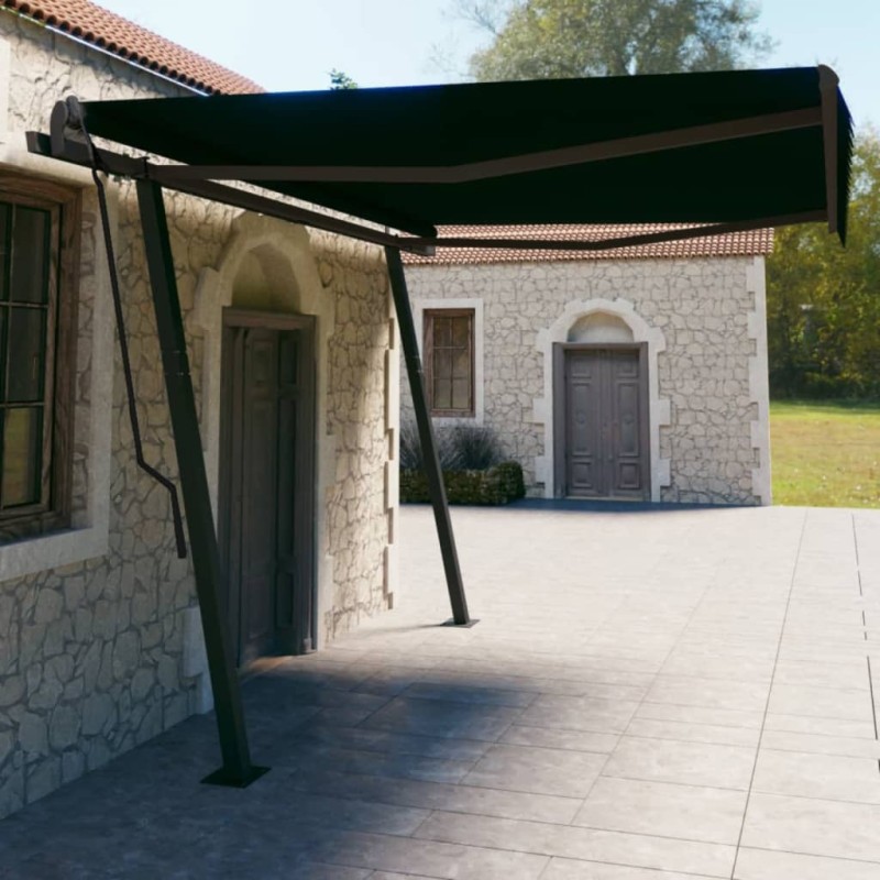 vidaXL Toldo automático retráctil con postes gris antracita 4,5x3 m vidaXL Toldo automático retráctil con postes gris antracita 4,5x3 m