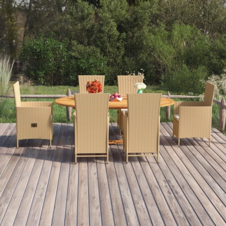 vidaXL Juego de comedor de jardín 7 piezas ratán sintético beige