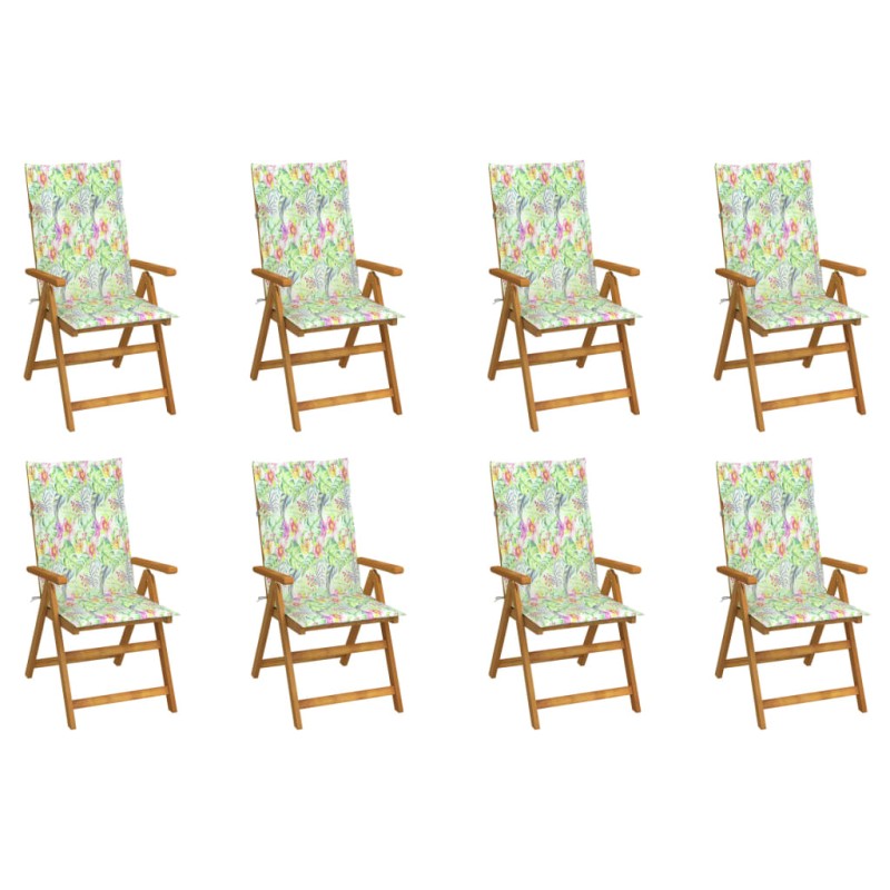 vidaXL Sillas de jardín plegables y cojines 8 uds madera maciza acacia