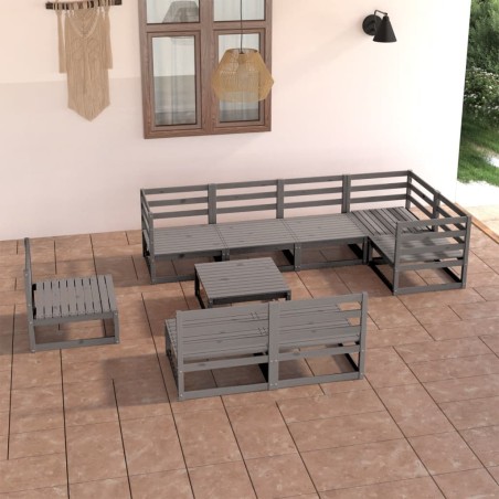 vidaXL Muebles de jardín 9 piezas gris madera de pino maciza