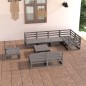 vidaXL Muebles de jardín 9 piezas gris madera de pino maciza