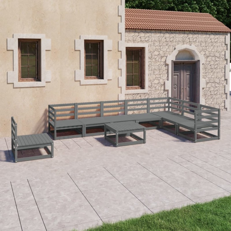vidaXL Muebles de jardín 9 piezas gris madera de pino maciza vidaXL Muebles de jardín 9 piezas gris madera de pino maciza