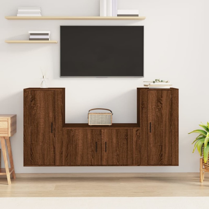 vidaXL Set de muebles para TV 3 pzas madera contrachapada roble marrón vidaXL Set de muebles para TV 3 pzas madera contrachapada roble marrón