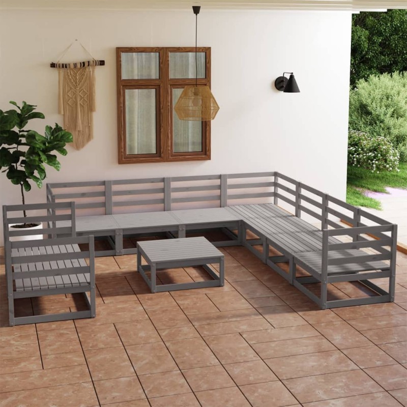 vidaXL Muebles de jardín 10 piezas gris madera de pino maciza vidaXL Muebles de jardín 10 piezas gris madera de pino maciza