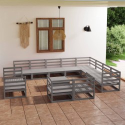 vidaXL Muebles de jardín 13 piezas gris madera de pino maciza