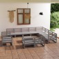 vidaXL Muebles de jardín 13 piezas gris madera de pino maciza