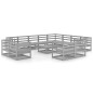 vidaXL Muebles de jardín 13 piezas gris madera de pino maciza