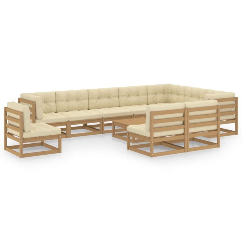 vidaXL Set de muebles de jardín 11 pzs cojines madera pino marrón miel vidaXL Set de muebles de jardín 11 pzs cojines madera pino marrón miel