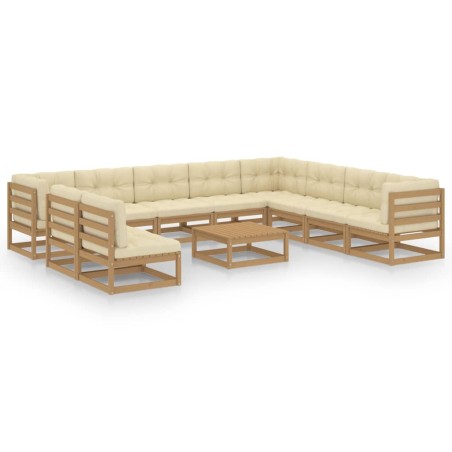 vidaXL Set de muebles de jardín 11 pzs cojines madera pino marrón miel