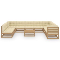 vidaXL Set de muebles de jardín 11 pzs cojines madera pino marrón miel