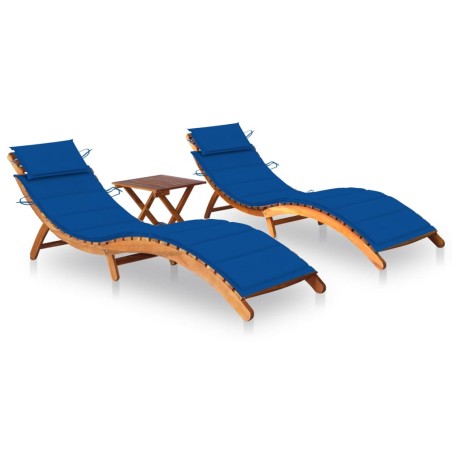 vidaXL Tumbonas con mesa y cojines 2 uds madera maciza de acacia 