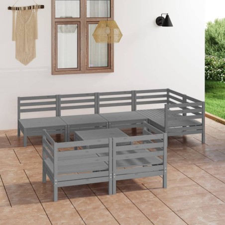 vidaXL Juego de muebles de jardín 8 piezas madera maciza de pino gris