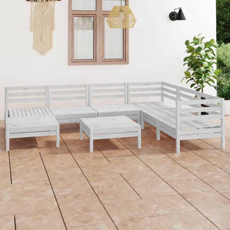 vidaXL Juego de muebles de jardín 8 piezas madera maciza pino blanco