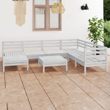vidaXL Juego de muebles de jardín 8 piezas madera maciza pino blanco