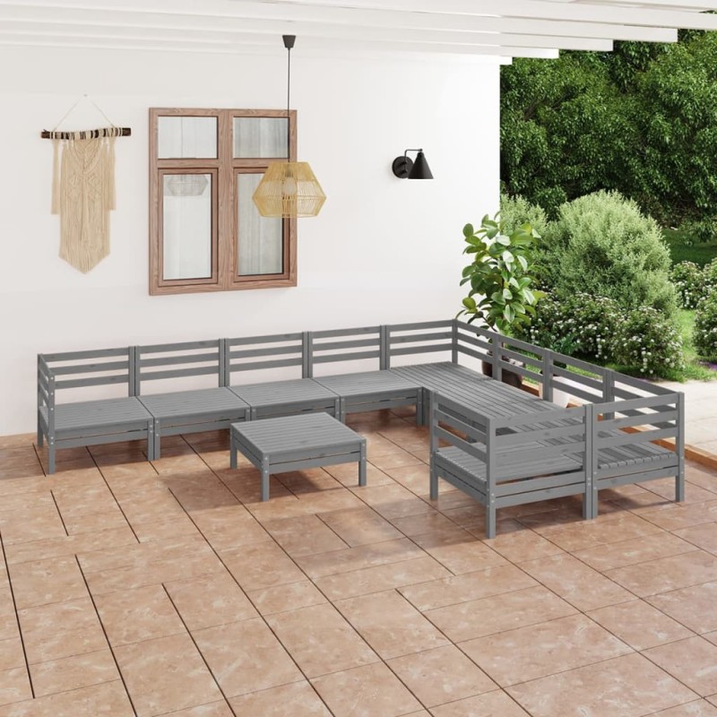 vidaXL Juego de muebles de jardín 10 piezas madera maciza de pino gris vidaXL Juego de muebles de jardín 10 piezas madera maciza de pino gris