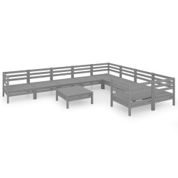 vidaXL Juego de muebles de jardín 10 piezas madera maciza de pino gris