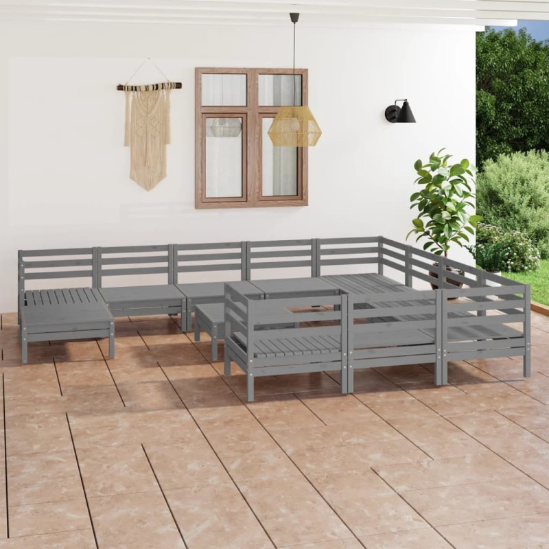 vidaXL Juego de muebles de jardín 12 piezas madera maciza de pino gris vidaXL Juego de muebles de jardín 12 piezas madera maciza de pino gris